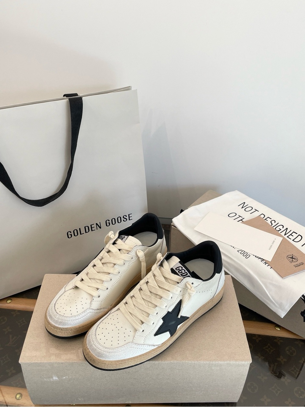 Golden Goose Men’s Cream Leather Sneakers with Black Star